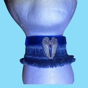 Blue jean  Choker with Silver Angel Wings